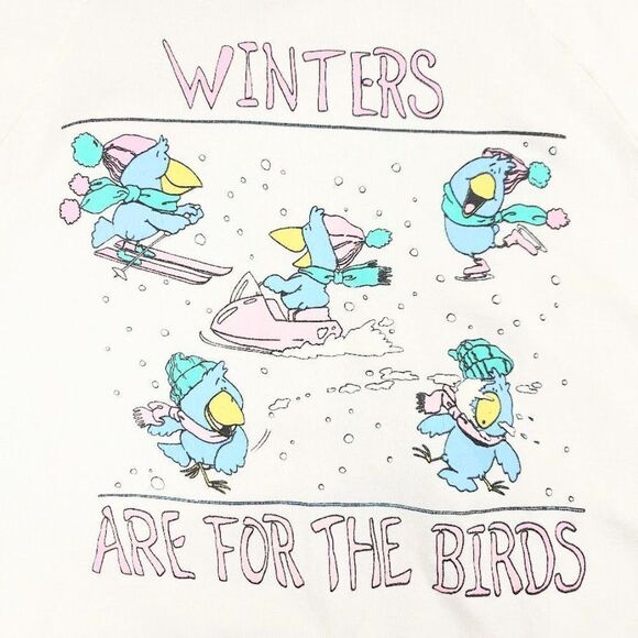 Vintage Ski Birds Sweatshirt Mens Size Small White 80s Snowmobile Made In USA - Picture 2 of 6